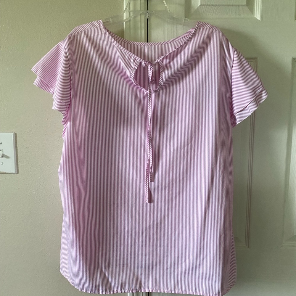 SHEIN Curve Pink Flutter Sleeve Tie Front Blouse